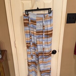 Nine West Blue and Brown Striped Wide-Leg Pants